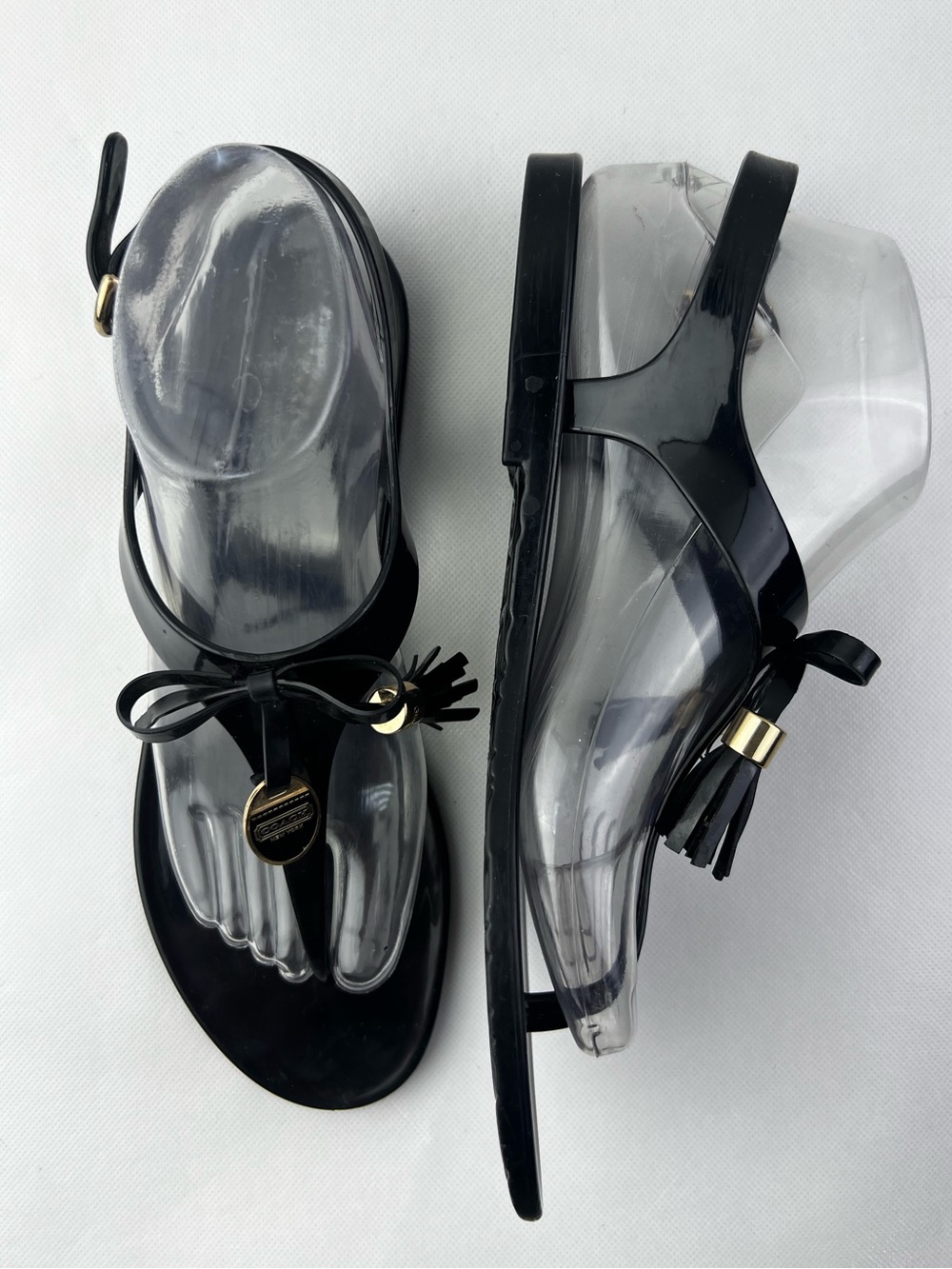 Coach Black Jelly Tassel Toe-Ring Sandals